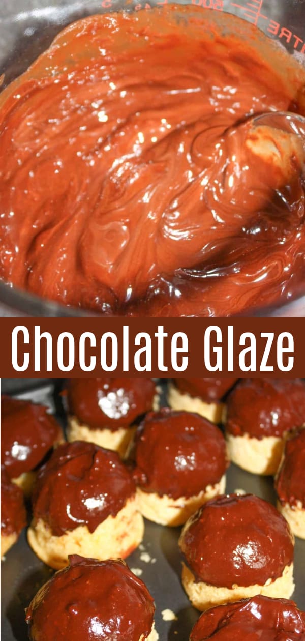 Chocolate glaze adds a sweet finishing touch to your baking.  It is quick and easy to make in the microwave and will harden on your baked goods to provide a rich chocolatey coating.