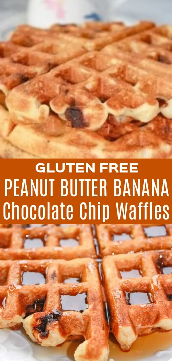 Gluten Free Peanut Butter Chocolate Chip Banana Waffles are a simple and delicious breakfast recipe. These tasty waffles loaded with peanut butter, mashed banana and chocolate chips, are made with Bob's Red Mill gluten free pancake mix.