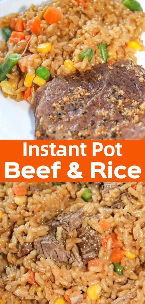 Instant Pot Beef and Rice is an easy gluten free dinner recipe. This one pot meal consists of steak and rice loaded with vegetables in a gluten free soy sauce.