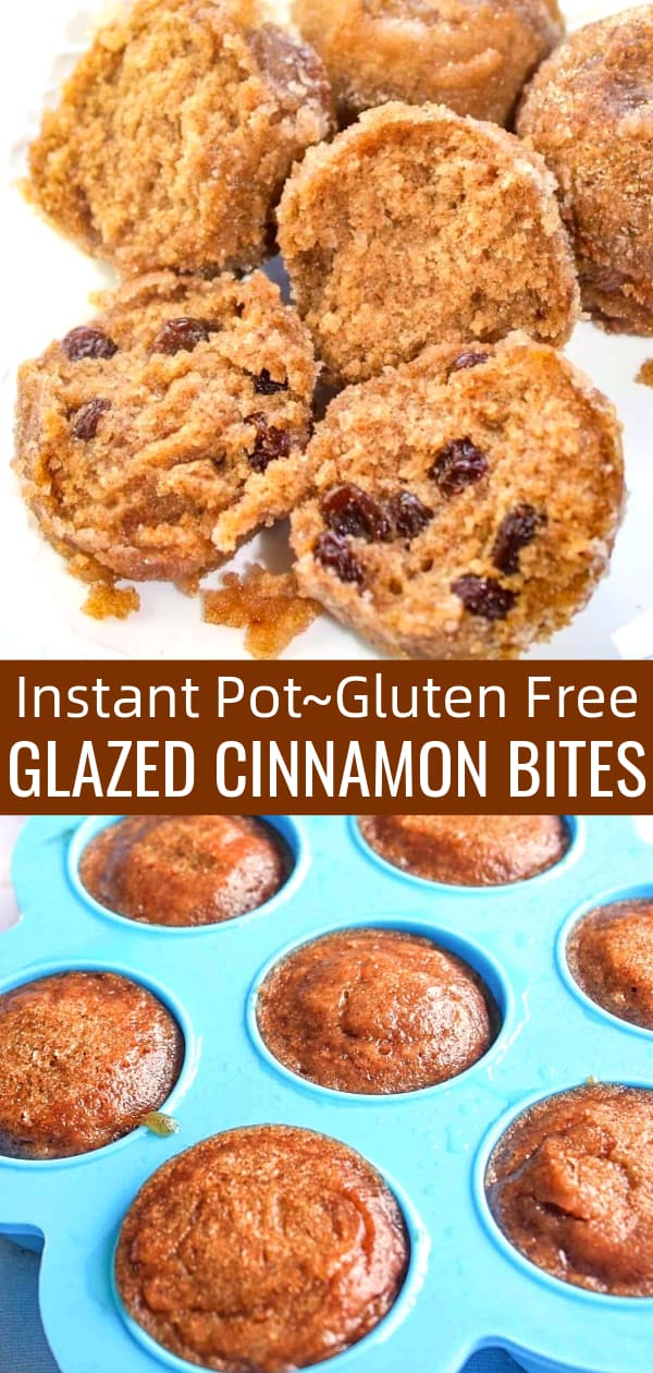 Instant Pot Glazed Cinnamon Bites are a tasty gluten free dessert. These bit sized treats are made with Bob's Red Mill gluten free flour and coated in an icing sugar glaze and cinnamon sugar.