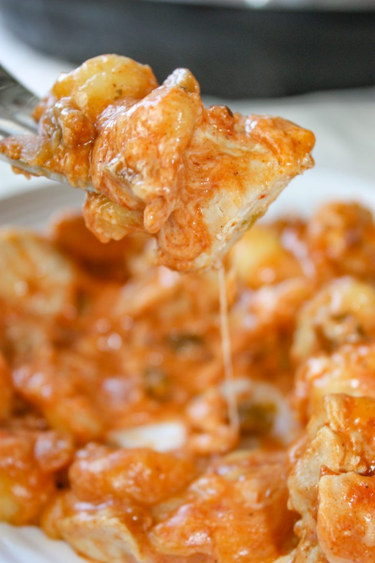 Instant Pot Cheesy Taco Chicken and Gnocchi is a delicious pressure cooker gnocchi recipe loaded with chicken, salsa, taco seasoning, and shredded cheese.