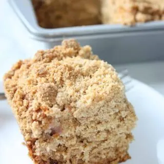Rhubarb Streusel Coffee Cake provides another opportunity to use up some of this seasonal vegetable if you have your own healthy patch growing!  This gluten free cake is loaded with fresh rhubarb.