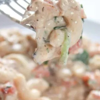 Stove Top Chicken Casserole is an easy gluten free meal that will not heat up your kitchen.  This casserole is loaded with gluten free pasta and flakes of chicken.