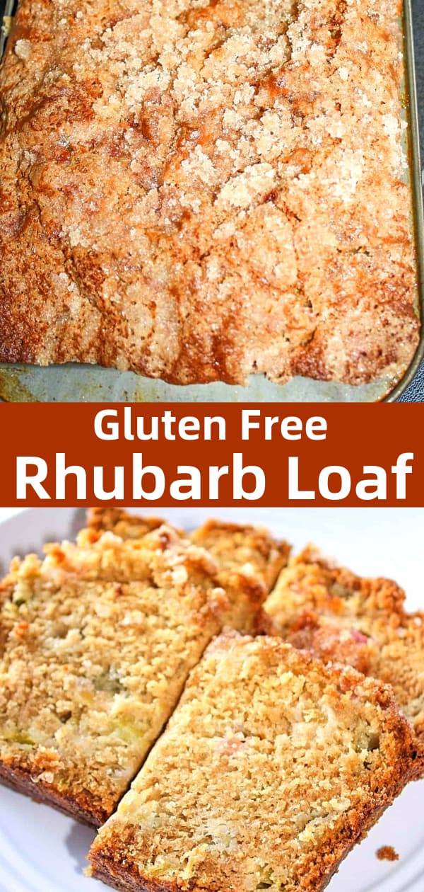 Rhubarb Loaf is a delicious gluten free baking recipe made with fresh rhubarb and topped with a sweet crumble.