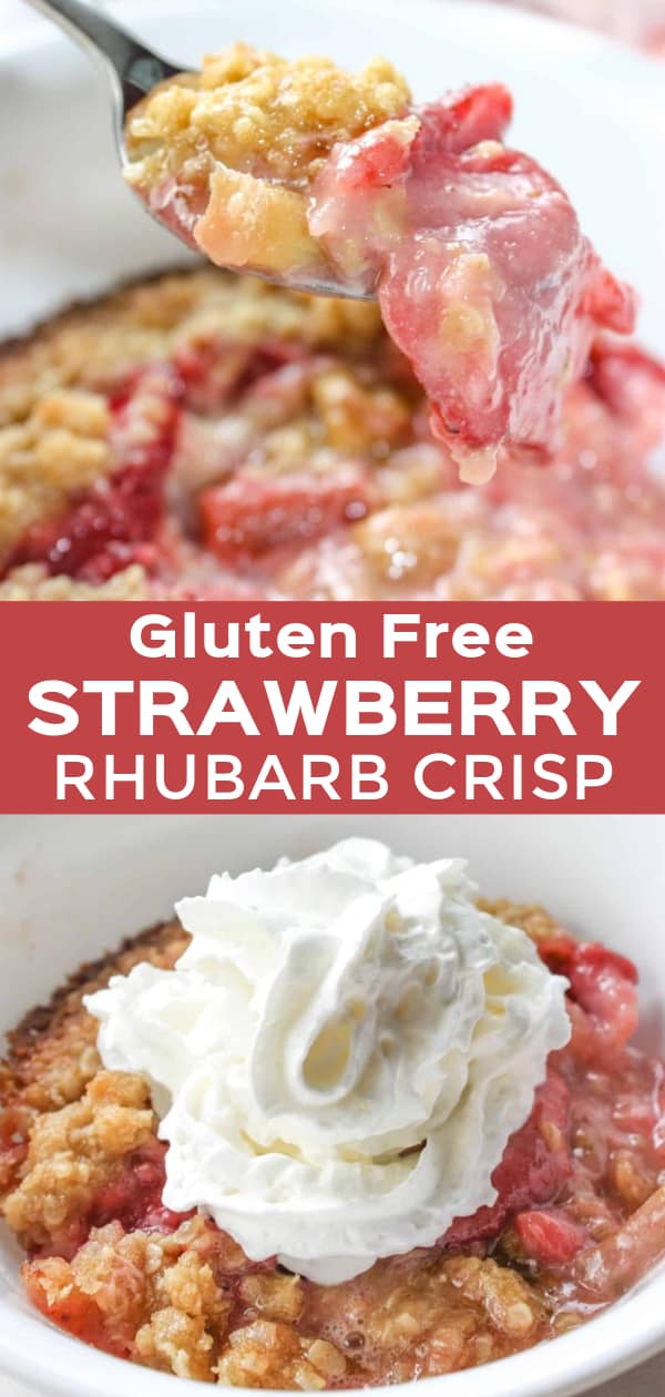 Strawberry Rhubarb Crisp is a delicious gluten free dessert recipe. This easy gluten free baking recipe uses fresh strawberries, rhubarb and Bob's Red Mill gluten free flour.