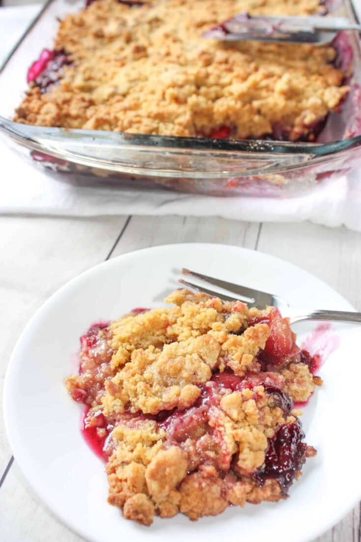 Every summer I eagerly await the arrival of fresh blueberries!  No one else in my family feels the same way about them as I do so I have to mix them with another fruit.  Gluten Free Blueberry Apple Crumble is a delcious blend of these two fruits.