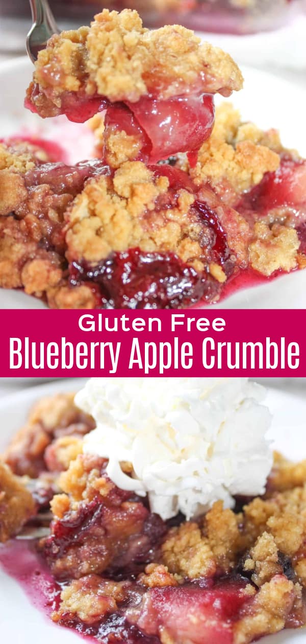 Gluten Free Blueberry Apple Crumble is a delicious dessert recipe made with fresh blueberries and apples and a crunchy gluten free crumble topping.