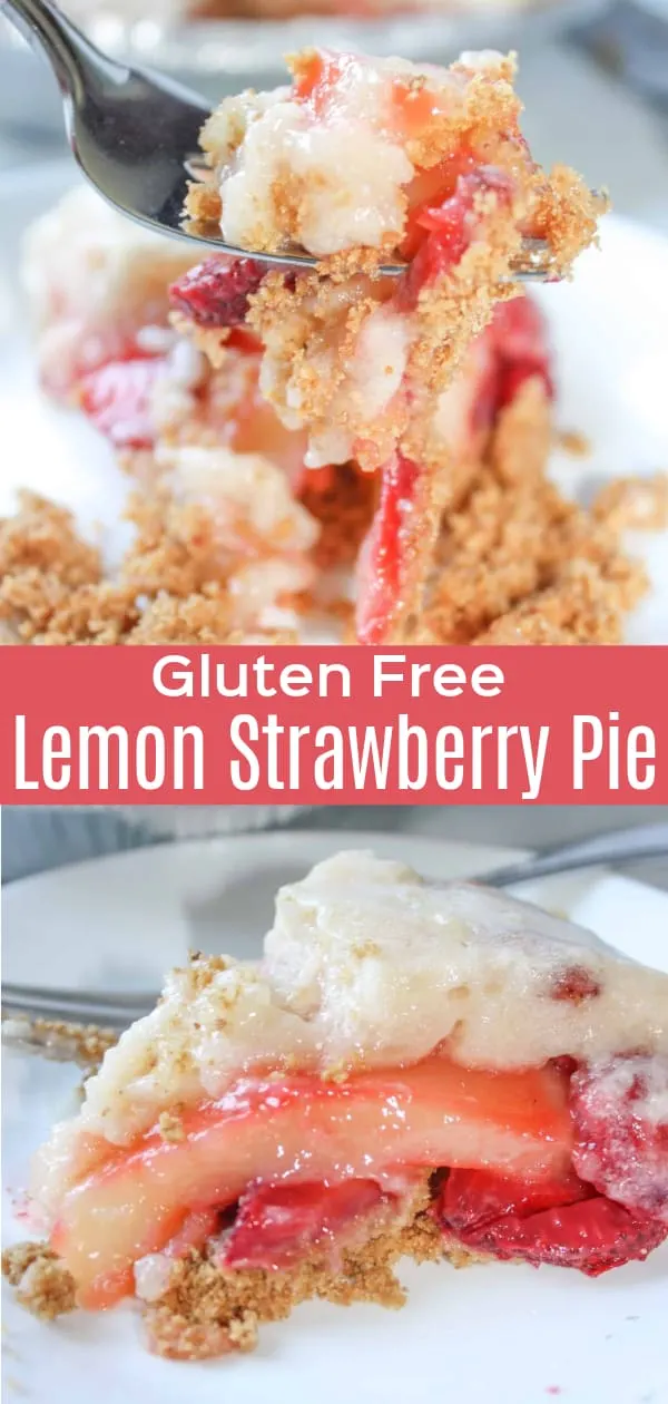 Gluten Free Lemon Strawberry Pie is a delicious dessert recipe made with lemon pie filling, fresh strawberries and a gluten free graham crust.