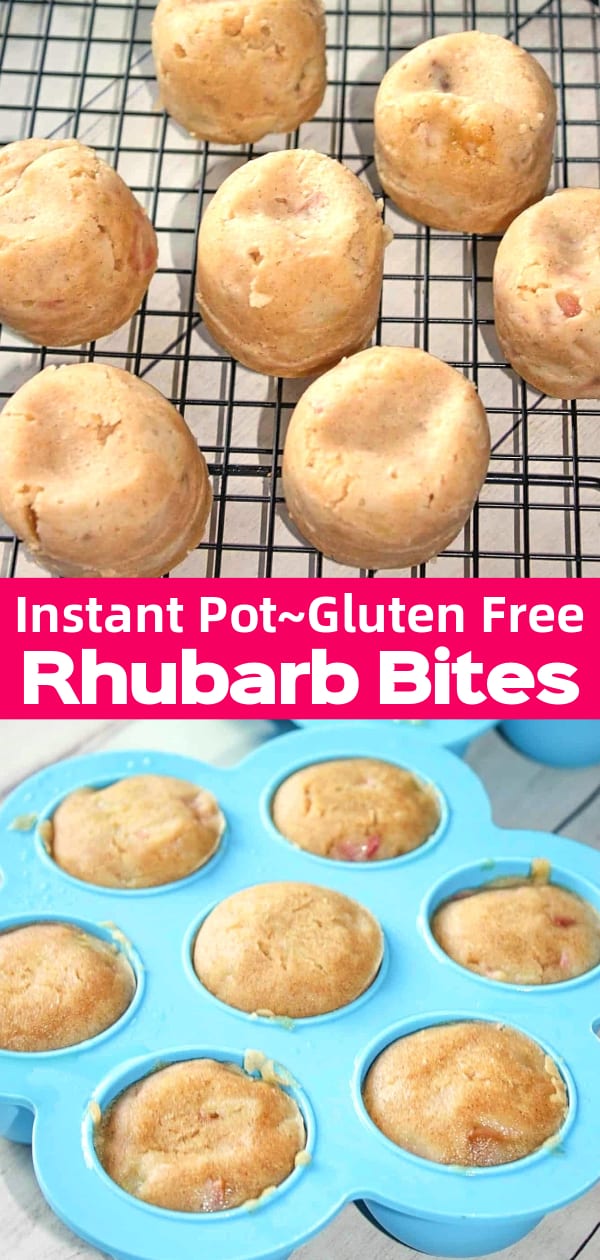 Instant Pot Rhubarb Bites are an easy gluten free dessert recipe. These pressure cooker mini muffins are made with Bob's Red Mill gluten free flour and fresh rhubarb.