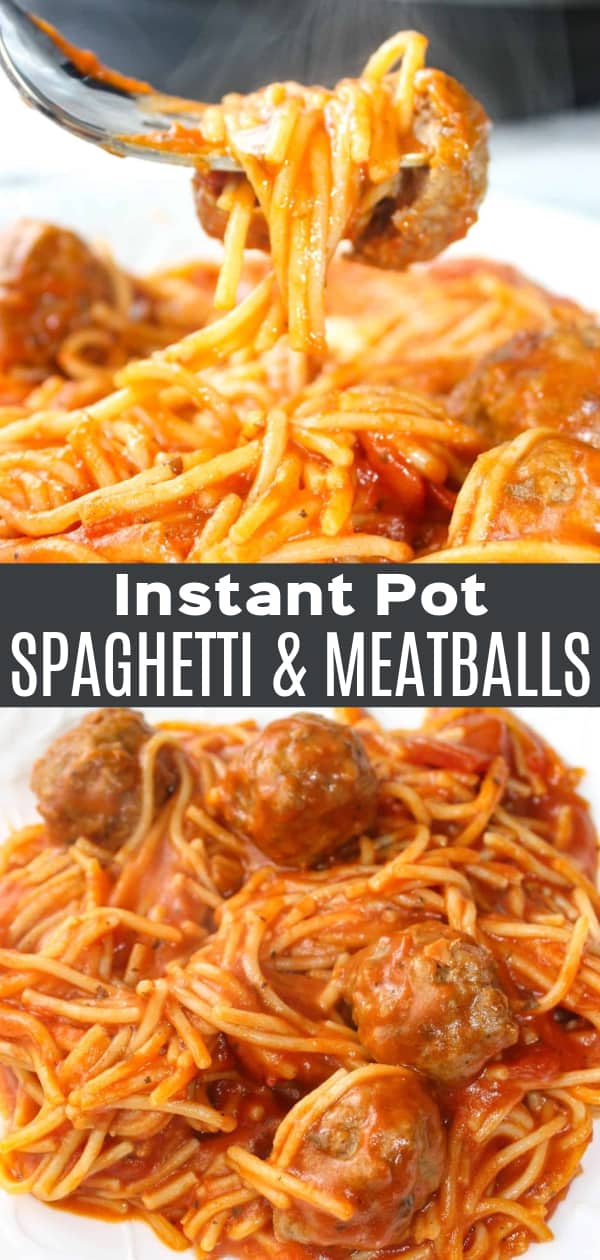 Instant Pot Spaghetti and Meatballs is an easy and delicious pressure cooker pasta recipe.  This family dinner recipe uses gluten free pasta and is loaded with gluten free meatballs and Classico Tomato Basil pasta sauce.
