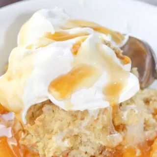 As summer days wind down it is time for a dessert with fresh peaches.  Gluten free Peach Cobbler uses seasonal fruit blended with pure maple syrup and finished off with a cake like topping.