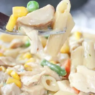 Creamy Stove Top Chicken and Pasta is a comfort recipe that is quick and easy to make. &nbsp;This gluten free skillet dinner is sure to hit the spot any night of the week.