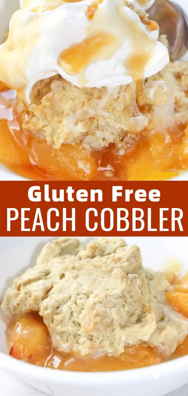 Gluten Free Peach Cobbler is an easy dessert recipe made with fresh peaches and Bob's Red Mill gluten free flour.