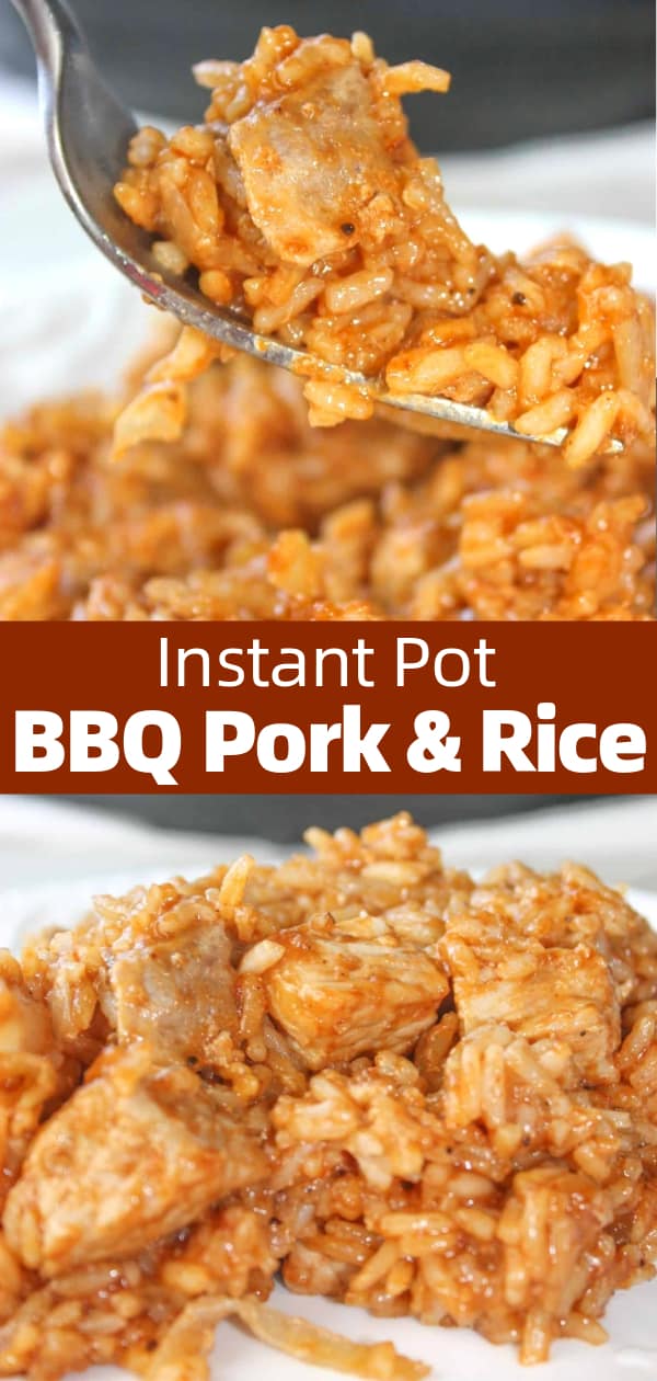 Instant Pot BBQ Pork and Rice is an easy pressure cooker dinner recipe. This gluten free dinner recipe is loaded with pork loin and rice all coated in barbecue sauce.
