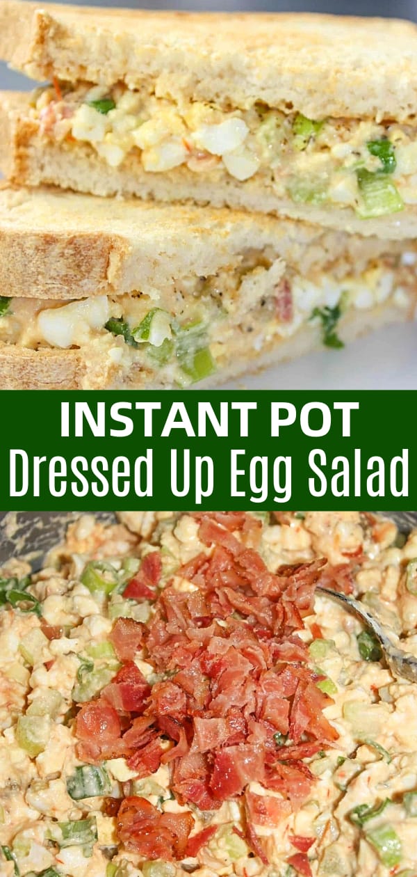 Instant Pot Dressed Up Egg Salad is an easy pressure cooker recipe. This egg salad starts out with an Instant Pot egg loaf and is loaded with Miracle Whip, salsa, celery, green onions and bacon. 