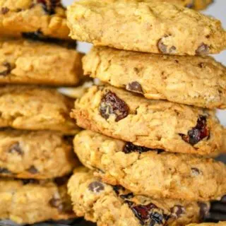 Flavours of Fall Cookies are loaded with seasonal ingredients.  This gluten free cookie recipe is bursting with the tastes of pumpkin, cranberries, oatmeal and spices that bring to mind cooler weather days!