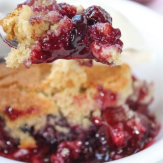 Jumbleberry Pudding is a delicious blend of seasonal fruits crowned with a cake like topping.  This gluten free pudding cake uses frozen berries and can be a fruity finish to a meal any time of the year.