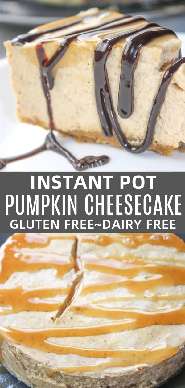 Instant Pot Pumpkin Cheesecake is a gluten free and dairy free pressure cooker dessert. This decadent cheesecake with a graham base is the perfect fall dessert.