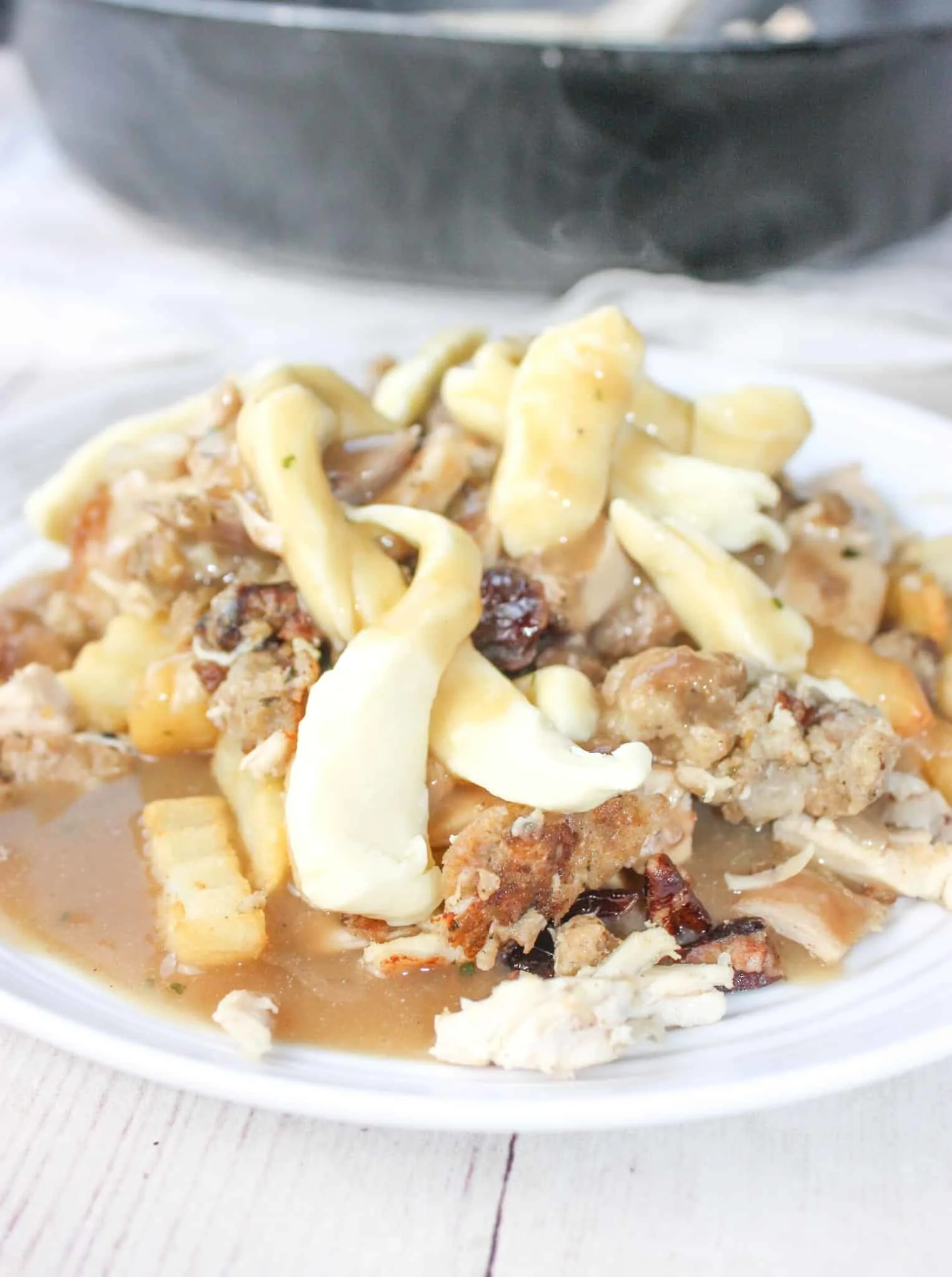 With Canadian Thanksgiving behind us and American Thanksgiving around the corner, Festive Poutine is an easy, tasty way to use up some holiday meal leftovers.