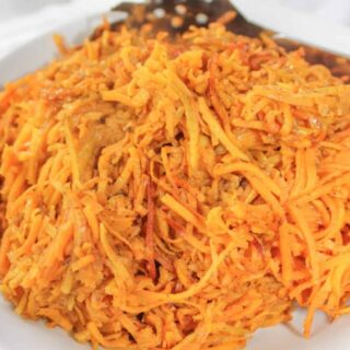 Hot Sweet Potato Slaw is a flavourful side dish that will complement any meal.  Add it to your Thanksgiving menu or it is easy enough to prepare any night of the week.