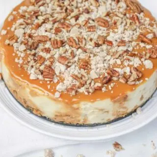 Instant Pot Salted Caramel Pecan Cheesecake is another decadent recipe for us no gluten, low dairy people!  It is so easy to make a cheesecake in a pressure cooker.