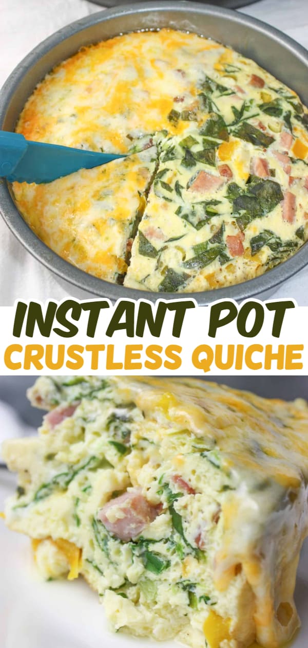 Instant Pot Crustless Quiche is a delicious breakfast or brunch option.  This pressure cooker recipe is loaded with ingredients and can easily be modified to suit your own tastes. Gluten free quiche recipe.