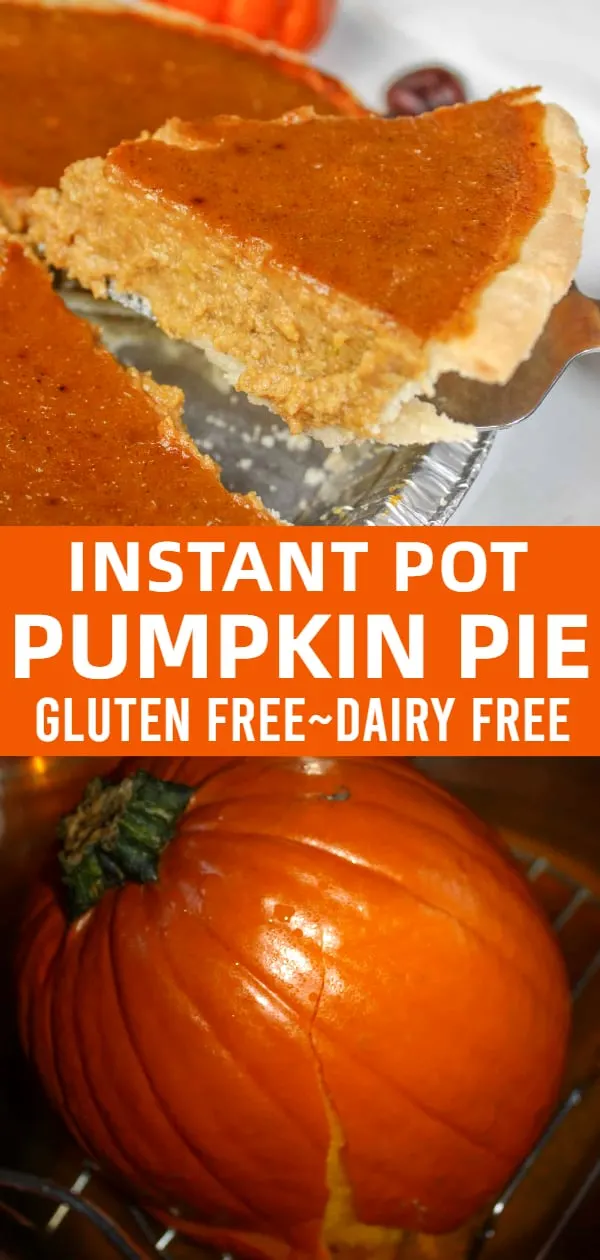 Gluten free and dairy free pumpkin pie recipe using a pumpkin cooked in the Instant Pot.