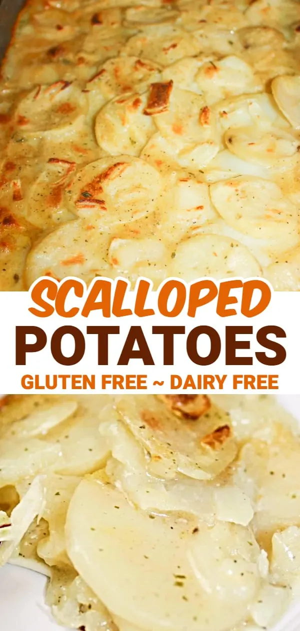 Scalloped Potatoes are a side dish recipe perfect for the holidays. This gluten free and dairy free side dish is made with almond milk and Bob's Red Mill gluten free flour.