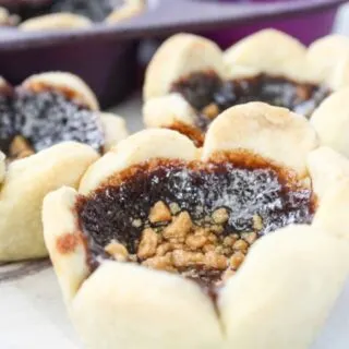 Skor Butter Tarts are a tasty variation of regular butter tarts.  This gluten free dessert pastry will be a hit with young and old alike.