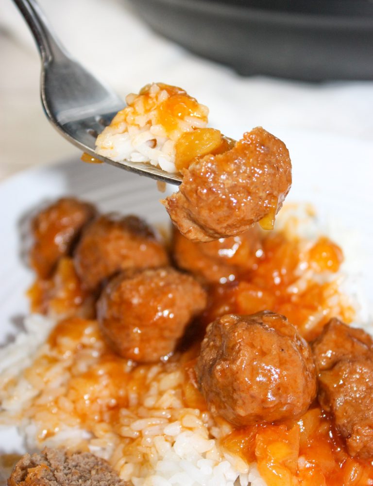 Instant Pot Hawaiian Meatballs and Rice is an easy and delicious recipe that can quickly be prepared for a week night meal.  This pressure cooker recipe is loaded with pineapple and spices to wake up those taste buds! 