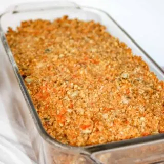 Salmon Loaf is an easy casserole type recipe that is a staple in our home.  This gluten free seafood recipe is quick to mix up and a great alternative to serve on Fish Fridays.