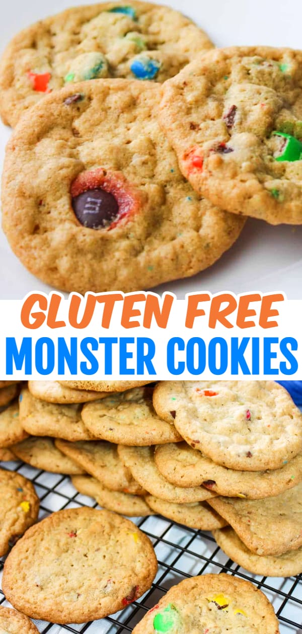 Gluten Free Monster Cookies are a tasty combination of peanut butter and oatmeal loaded with M&Ms.