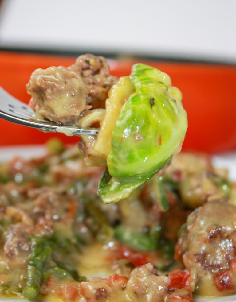 Creamy Maple Sausage & Vegetable Skillet Dinner is a tasty way to incorporate some of our very own maple syrup into a savoury dish.