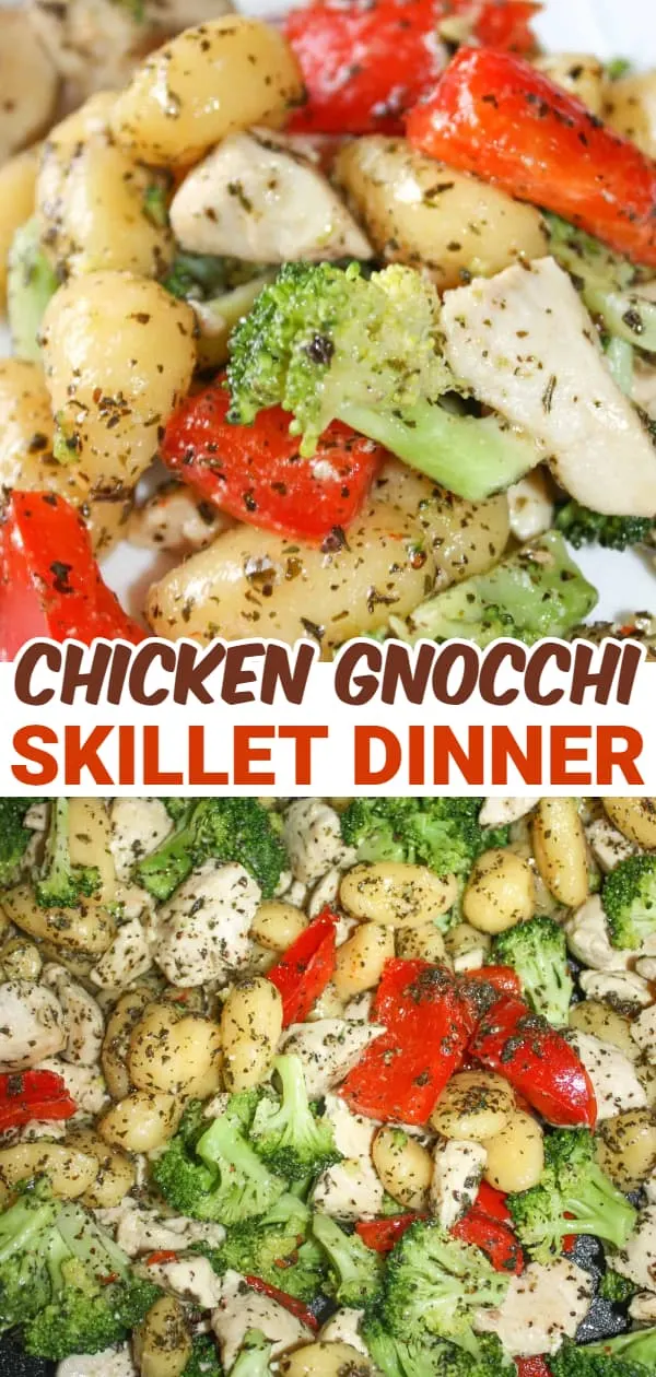 Chicken and Gnocchi Skillet Dinner is an easy gluten free recipe that is loaded gnocchi, chicken breast chunks and vegetables.