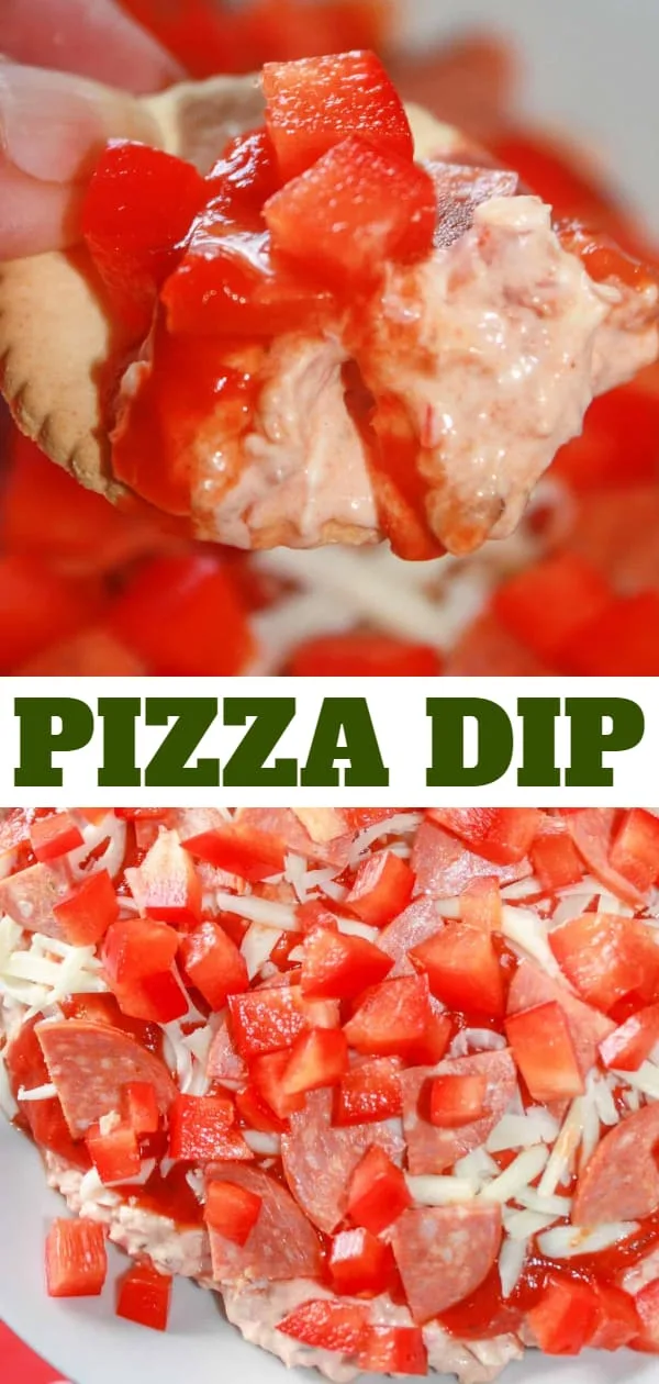 Pizza Dip is a quick and easy appetizer recipe that will be enjoyed by young and old alike.  All your pizza lovers will devour this cold dip that is loaded with cheese, pepperoni, bacon and peppers.