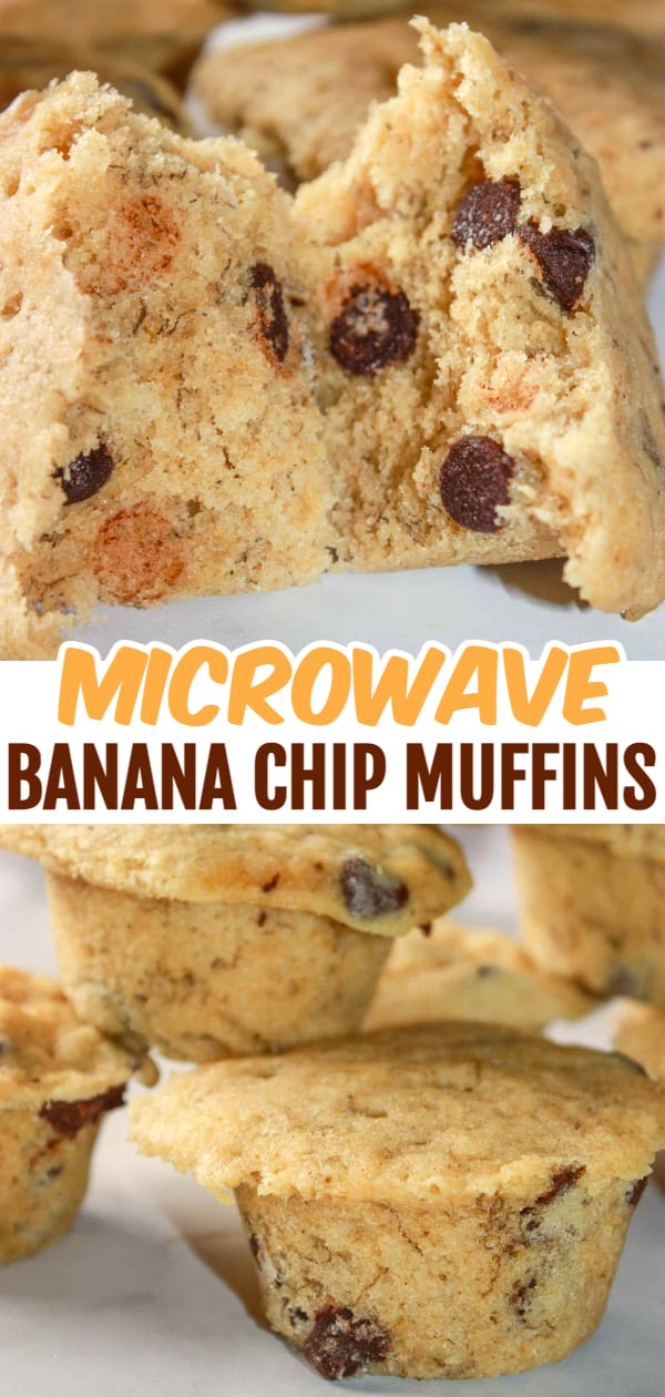 Microwave Banana Chip Muffins make it easy to use up those older bananas when you do not have much time.  This gluten free recipe can be made in about 20 minutes from start to finish!