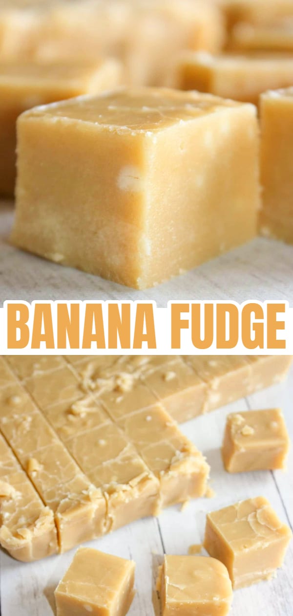 Banana Fudge is a smooth, sweet dessert square.  This flavourful candy treat is reminiscent of the marshmallow banana candies I used to eat as a child.