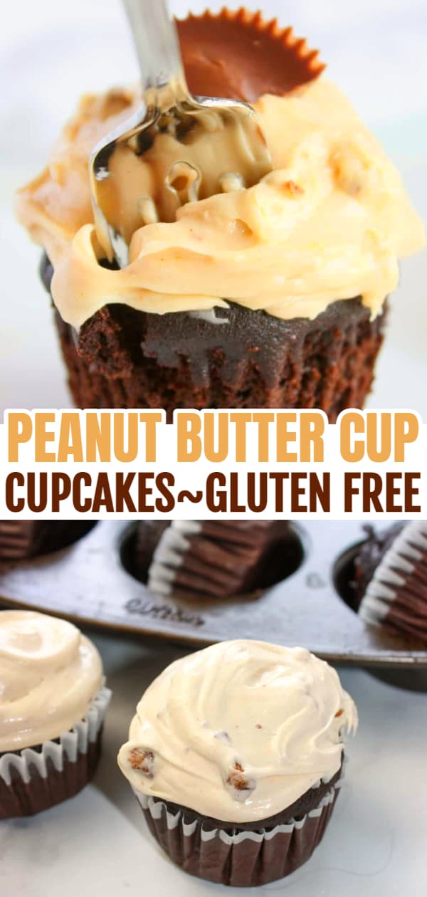 Peanut Butter Cup Cupcakes are another dessert recipe that uses my favourite flavour combination.  These gluten free cupcakes are a decadent blend of chocolate and peanut butter.