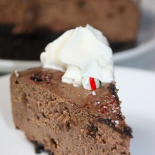 Instant Pot Chocolate Peppermint Cheesecake is a rich and flavourful pressure cooker recipe.  This gluten free and dairy free dessert is definitely a decadent treat for those who need to avoid those ingredients.