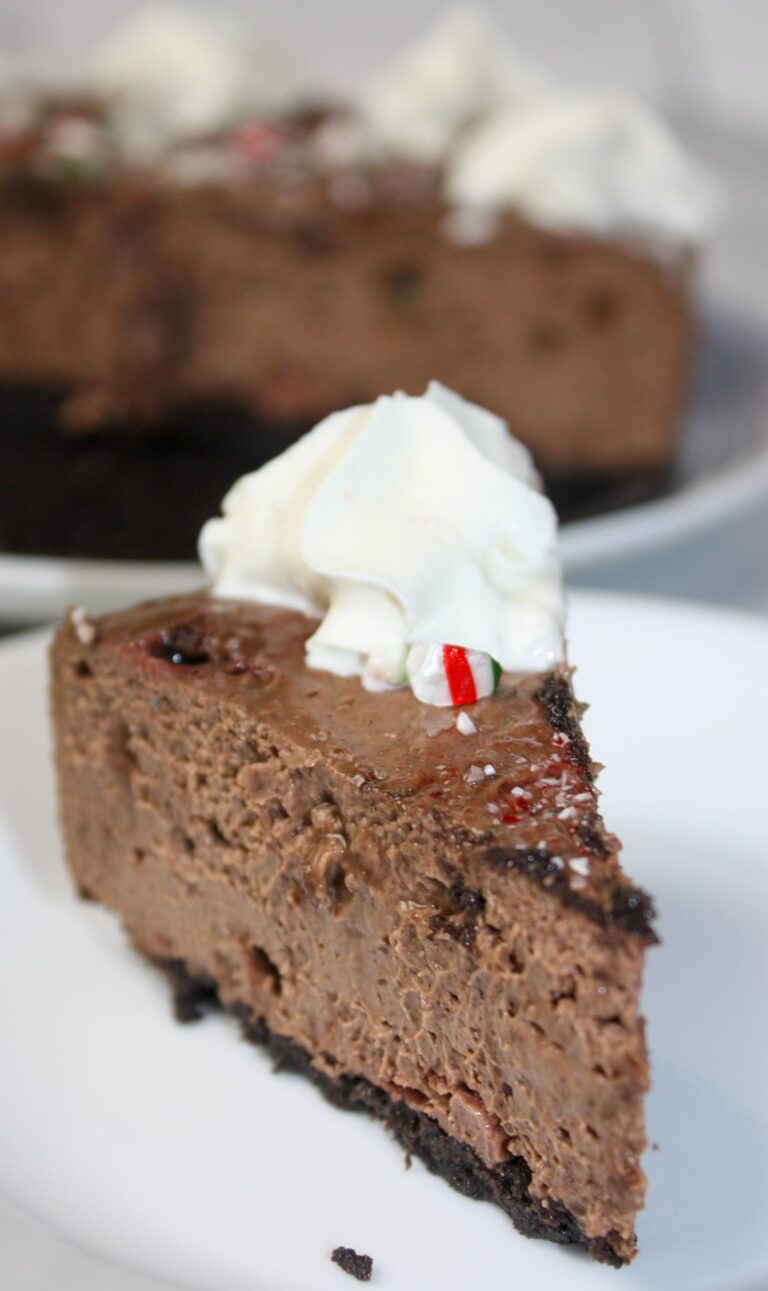 Instant Pot Chocolate Peppermint Cheesecake is a rich and flavourful pressure cooker recipe.  This gluten free and dairy free dessert is definitely a decadent treat for those who need to avoid those ingredients.