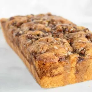 One thing I have missed since going gluten free is apple fritter donuts.  This recipe is not for donuts but this loaf really satisfied my apple fritter craving!