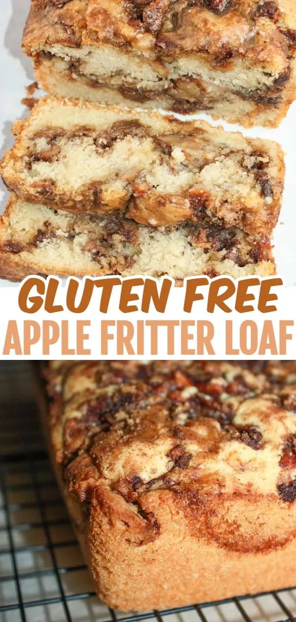 One thing I have missed since going gluten free is apple fritter donuts.  This recipe is not for donuts but this loaf really satisfied my apple fritter craving!