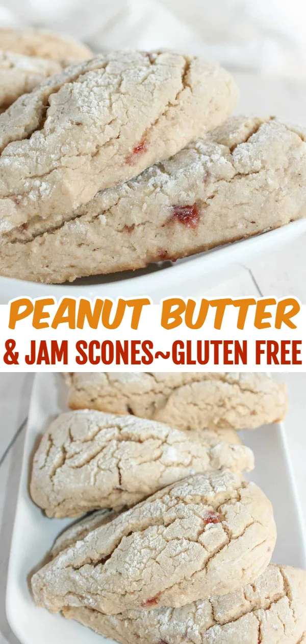 Peanut Butter and Jam Scones are the perfect breakfast companion for your morning coffee.  These gluten free scones will be a hit with young and old alike.
