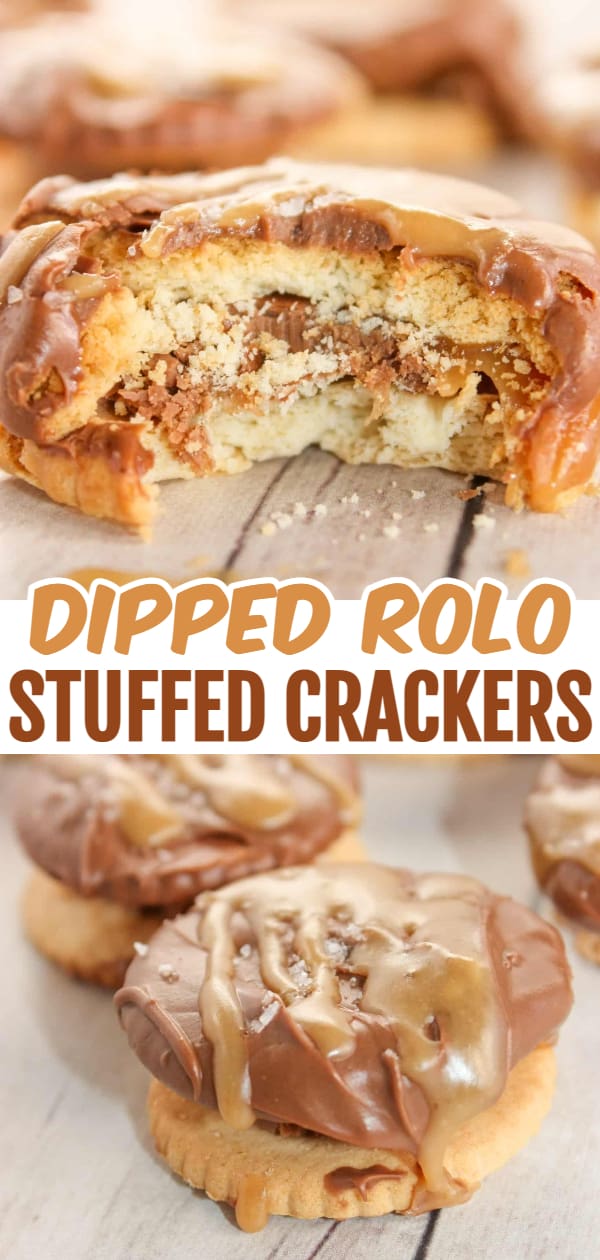 Dipped Rolo Stuffed Crackers are a more decadent version of the traditional Ritz stuffed cracker.  This gluten free version is a very tasty treat any time of the year, but it is a quick and easy recipe for Christmas dessert trays!  