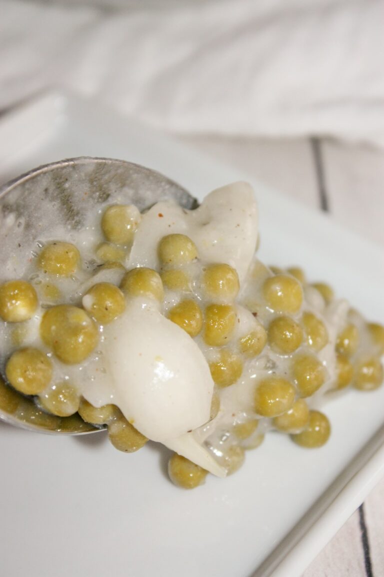 Creamed Peas is a quick side dish that can easily be whipped up on a busy week night.  This dairy free version also uses gluten free flour as a thickener.