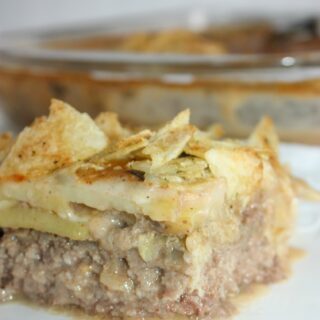 Hobo Casserole is a layered dinner recipe that is loaded with potatoes,beef and potato chips.  The gluten free sauce not only adds moisture but flavour as well.