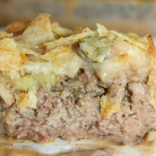 Hobo Casserole is a layered dinner recipe that is loaded with potatoes,beef and potato chips.  The gluten free sauce not only adds moisture but flavour as well.