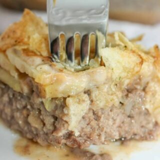 Hobo Casserole is a layered dinner recipe that is loaded with potatoes,beef and potato chips.  The gluten free sauce not only adds moisture but flavour as well.