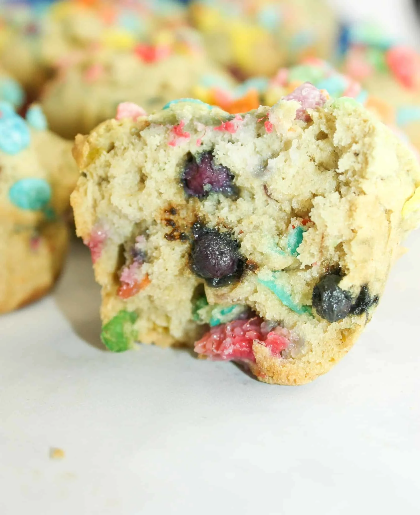 Fruity Pebbles Muffins is a great recipe to use when you want to have some breakfast on the run.  This gluten free cereal muffin is loaded with colour and flavour.