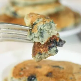 Gluten Free Blueberry Pancakes are a nice, light and fluffy breakfast choice.  Freeze any left overs for a quick reheat in the toaster.